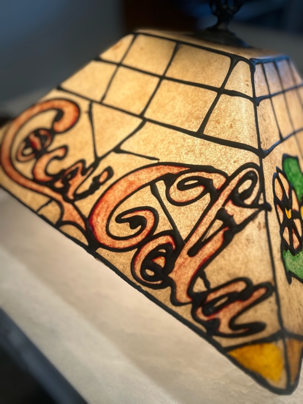Vintage Hanging Coca Cola Light Square Fixture Plastic Tiffany Stain Glass Style - Picture 3 of 7